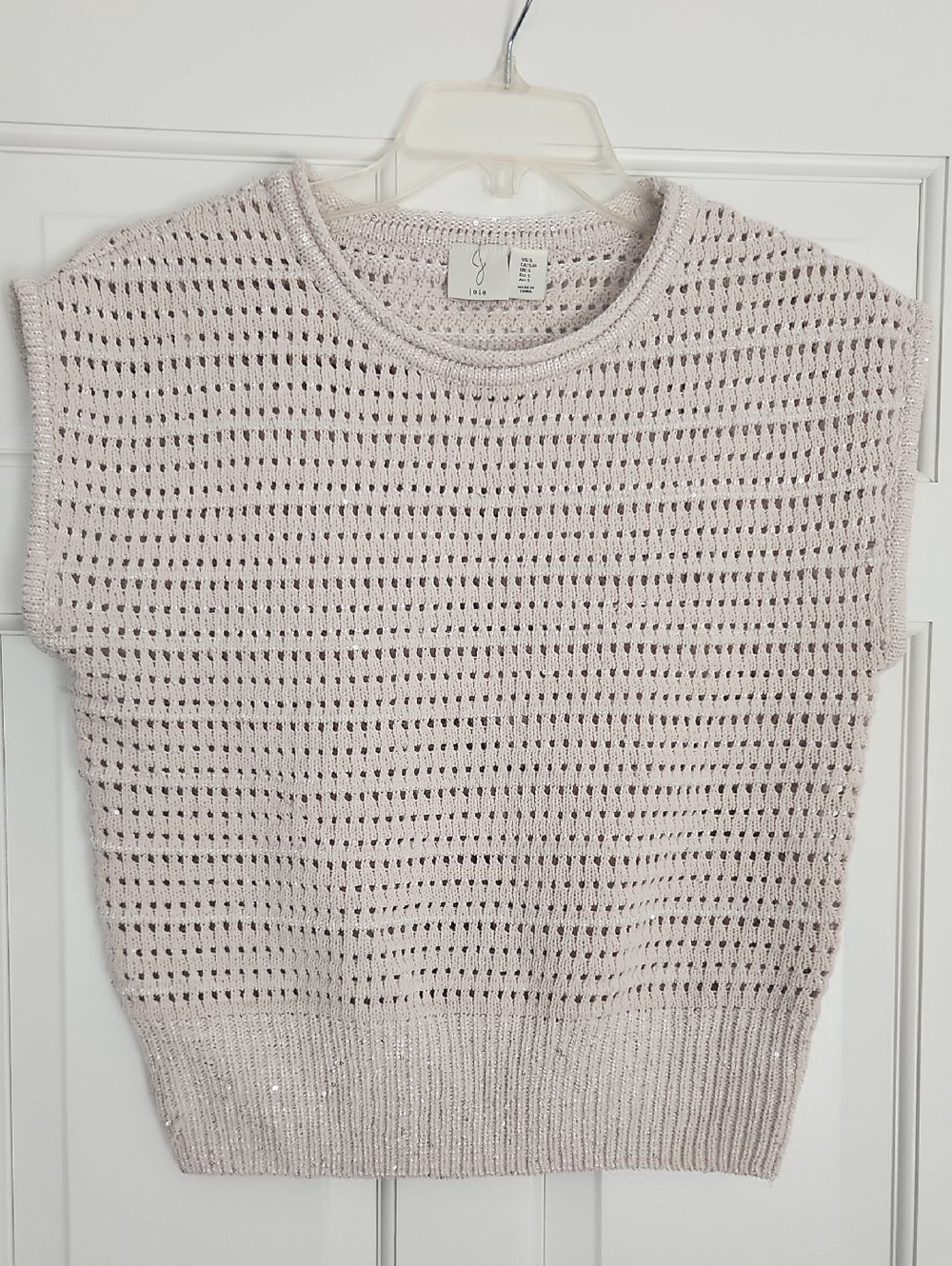 Joie Cream Color Sparkle Open-Knit Sleeveless Sweater